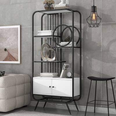 Large Bookshelf with Black Metal Frame, Open Bookcase