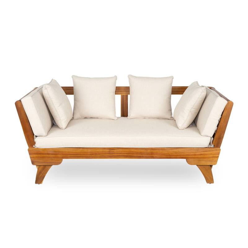 Outdoor Daybed Sofa - 3-Seater with Foldable Arms, Acacia Wood Frame & Removable Cushions