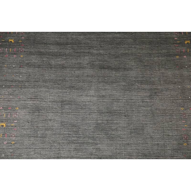 Grey Tribal Gabbeh Oriental Area Rug Handmade Silk Carpet - 6'8" x 9'2"