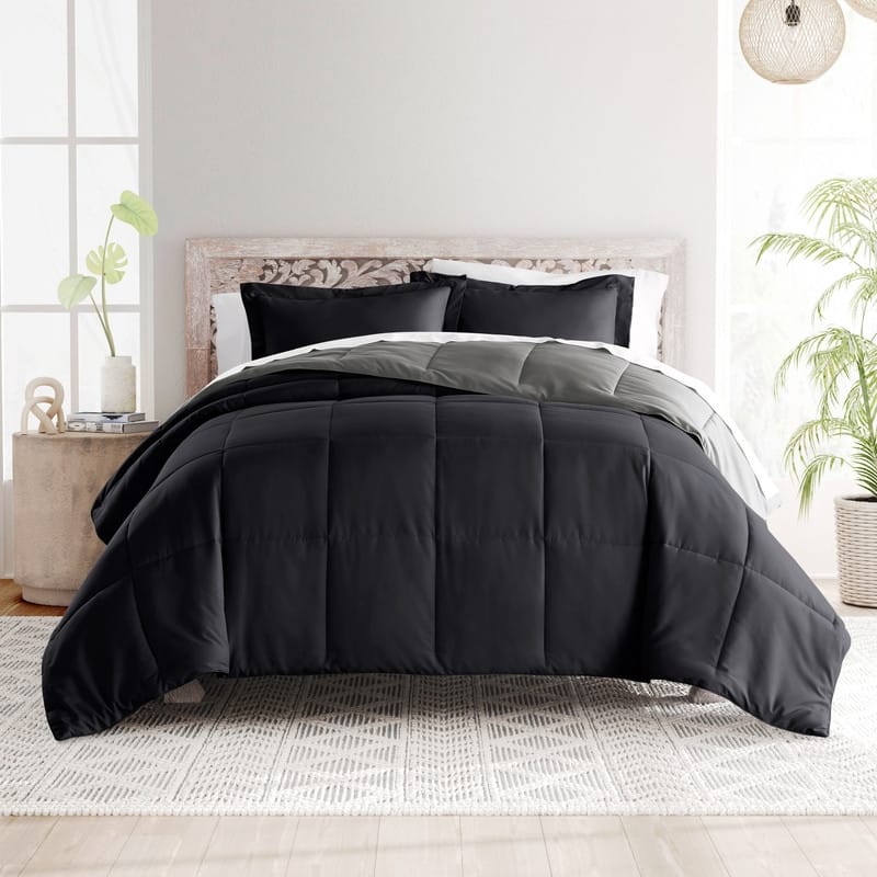 Soft Essentials All-season Down Alternative Reversible Lightweight Comforter Set - Black / Fog - Twin - Twin XL