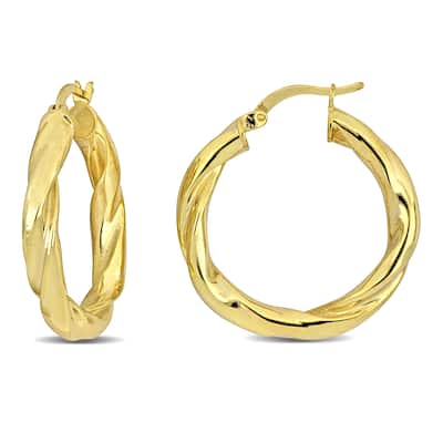 Miadora Yellow Plated Sterling Silver 30mm Round Twist Hoop Earrings