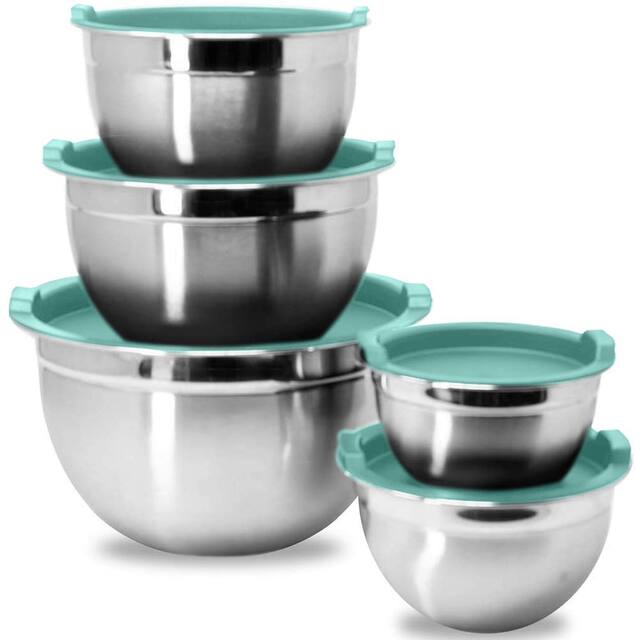 Heavy Duty Meal Prep Stainless Steel Mixing Bowls Set with Lids - Blue