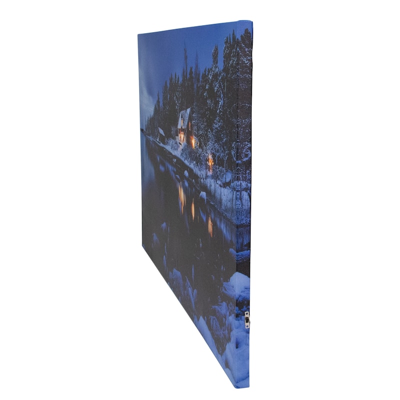 23.75" LED Lighted Rustic Lodge Cabin on the Lake Canvas Wall Art
