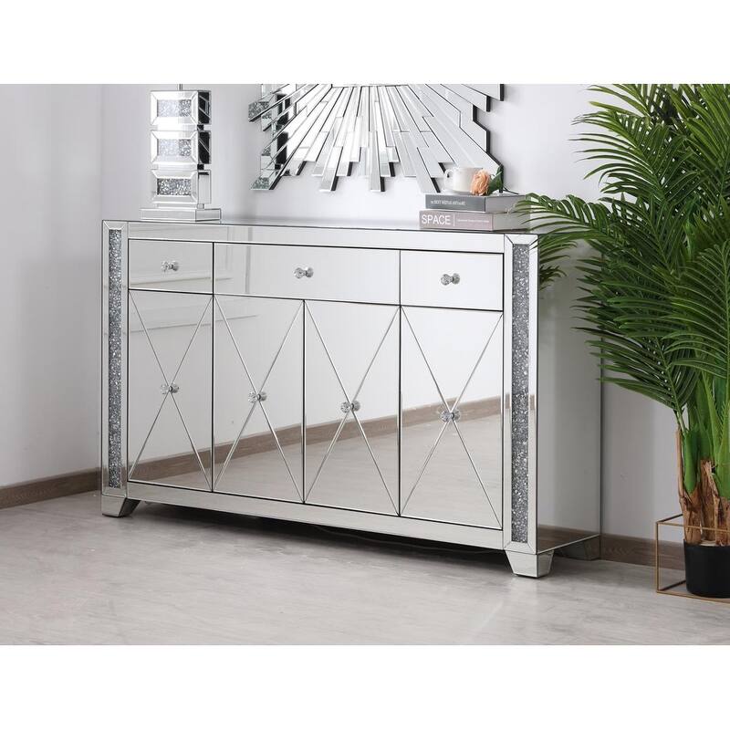 60 in silver crystal mirrored credenza