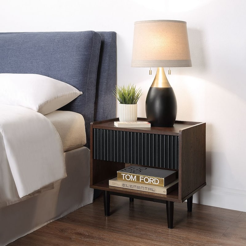 Manhattan Comfort Duane Modern Ribbed Nightstand - Black