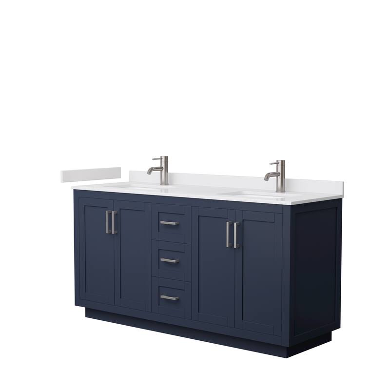 Miranda Double Vanity Set, Cultured Marble Top, No Mirror - 66-Inch Double - Dark Blue, Nickel Trim, White Cultured Marble Top