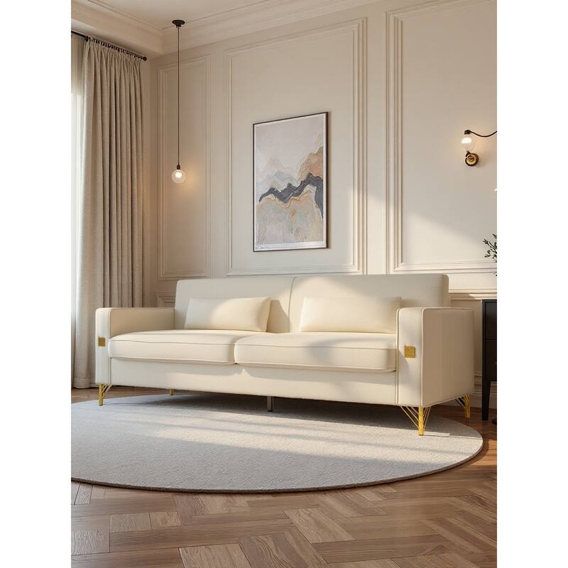 85.63" Velvet Sofa Couch with Cushions, Loveseat for Living Room, Square Armrest Upholstered Sofa with Metal Legs