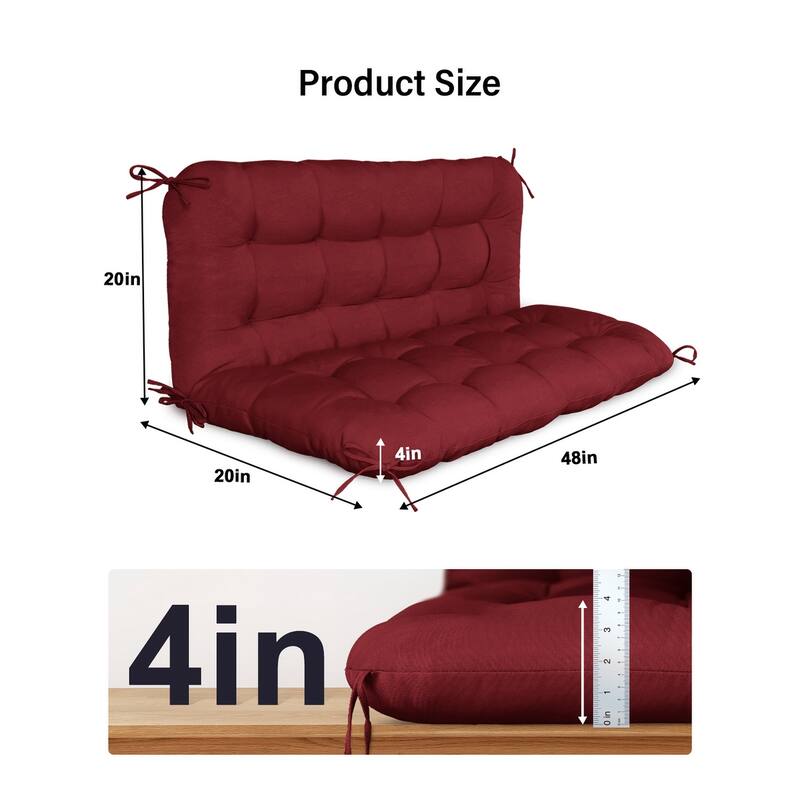 WINSOON 48x40x4 Inch Porch Swing Cushion, Outdoor Swing Bench Cushion with Backrest, Waterproof Bench Cushion