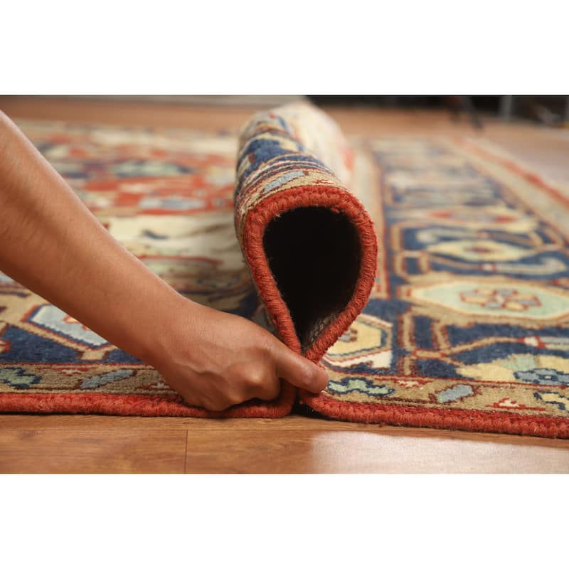 Medallion Heriz Serapi Indian Large Rug Hand-Knotted Wool Carpet - 9'8" x 13'11"