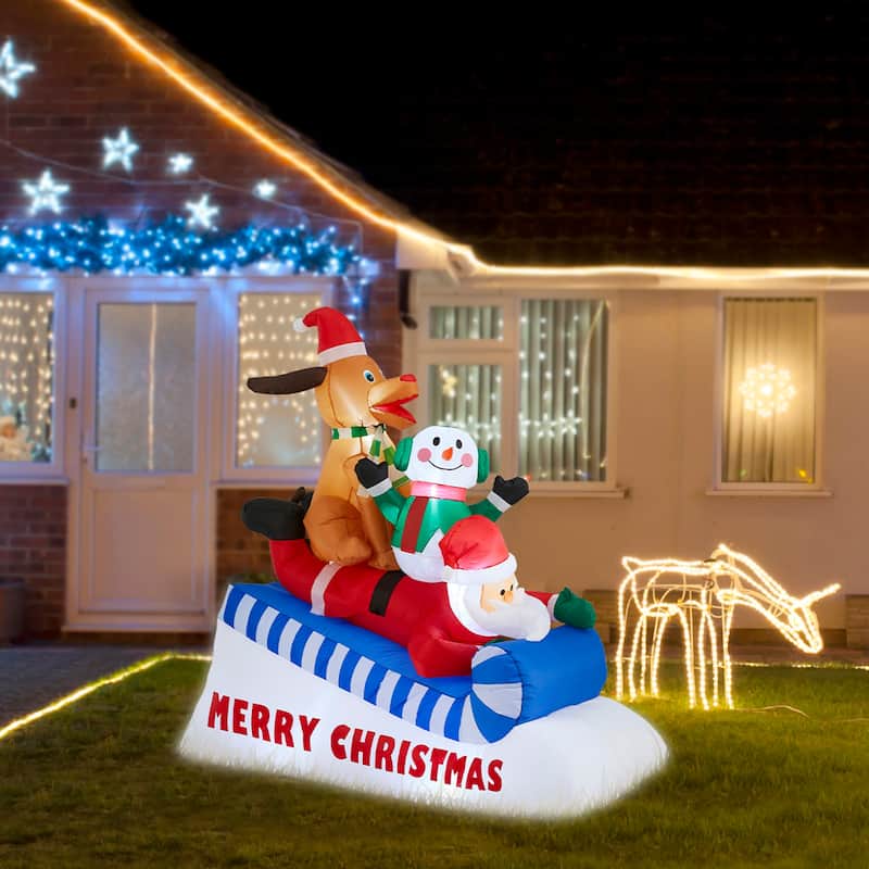 Glitzhome 6FT Lighted Inflatable Skiing Santa, Snowman and Dog Decor - multi - 6FT