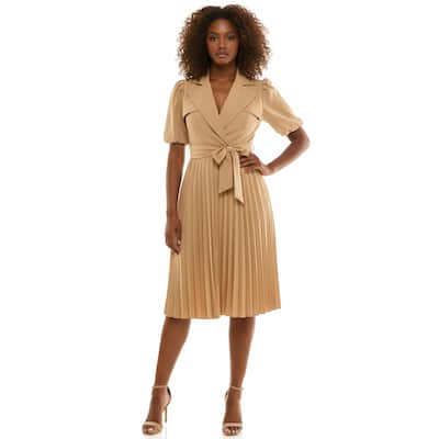 Nanette Lepore Puff Sleeve Trench Dress with Pleated Skirt