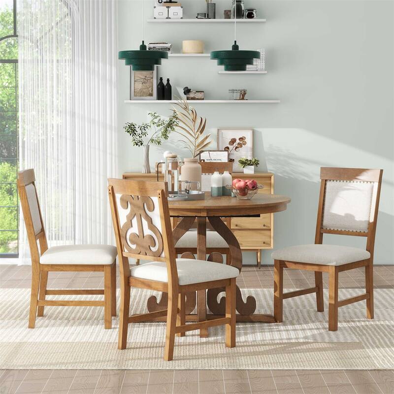 5-Piece Retro Dining Set, Extendable Table and 4 Upholstered Chairs
