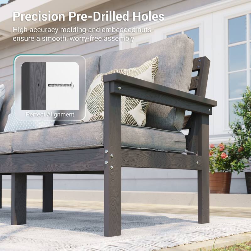 HIPS Outdoor Sofa Set with 3.9 Inch Cushions & Ottoman (Set of 5)