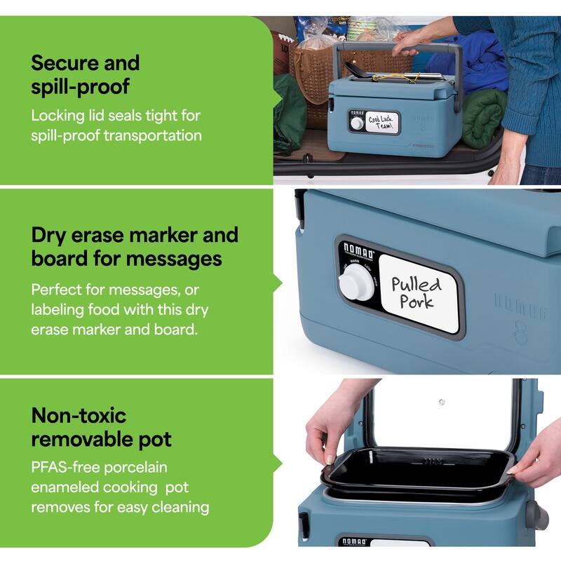 Presto 06019 8 Qt Nomad Portable Electric Slow Cooker, Locking Lid, Green/Gold