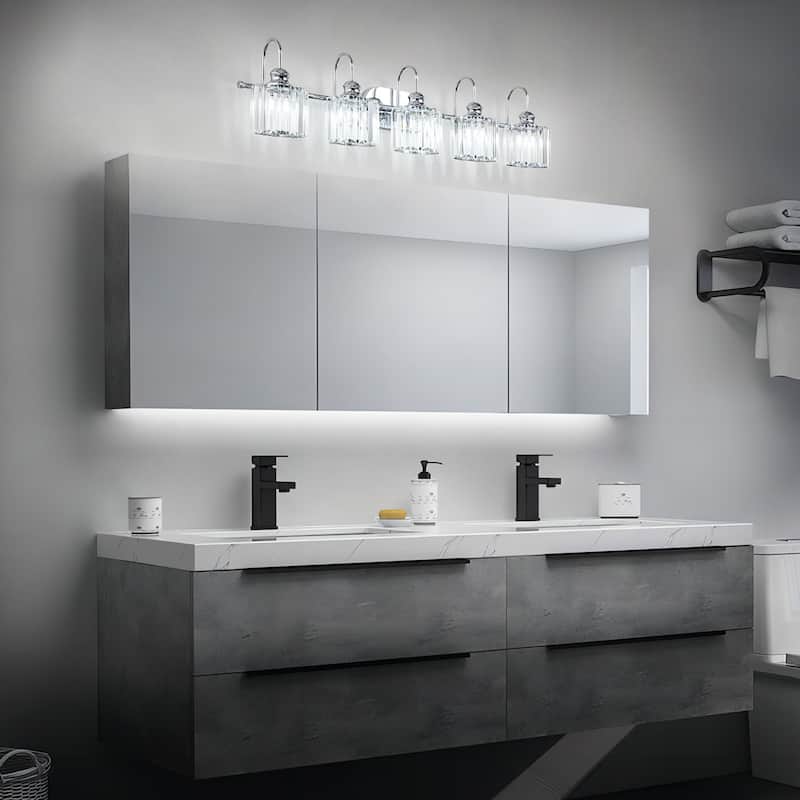 5-light Vintage Luxury Modern Dimmable Linear Crystal Bathroom Vanity Light Wall Light