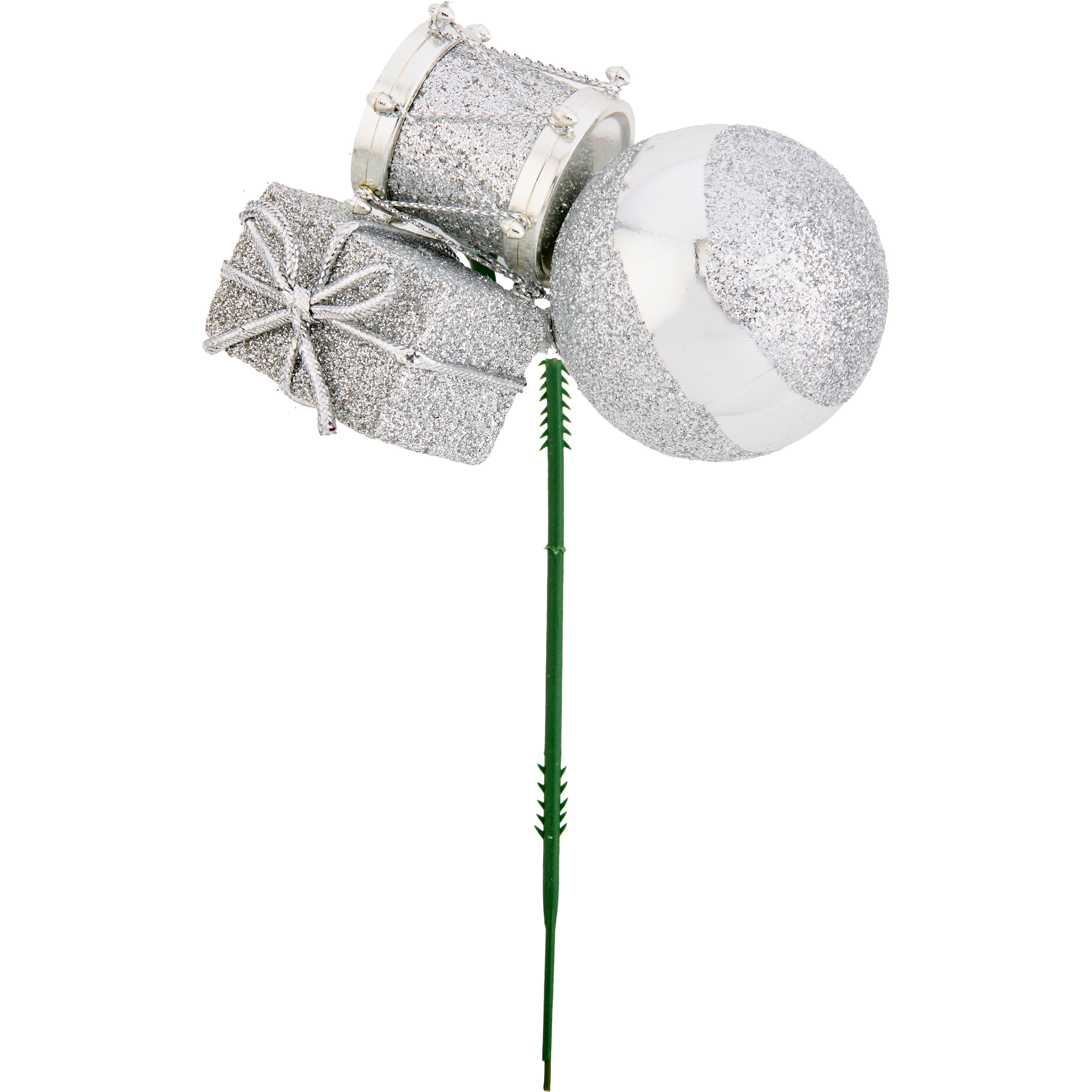 Christmas Gift Ball Drum Christmas Pick, Silver, Set of 12 - 9 in