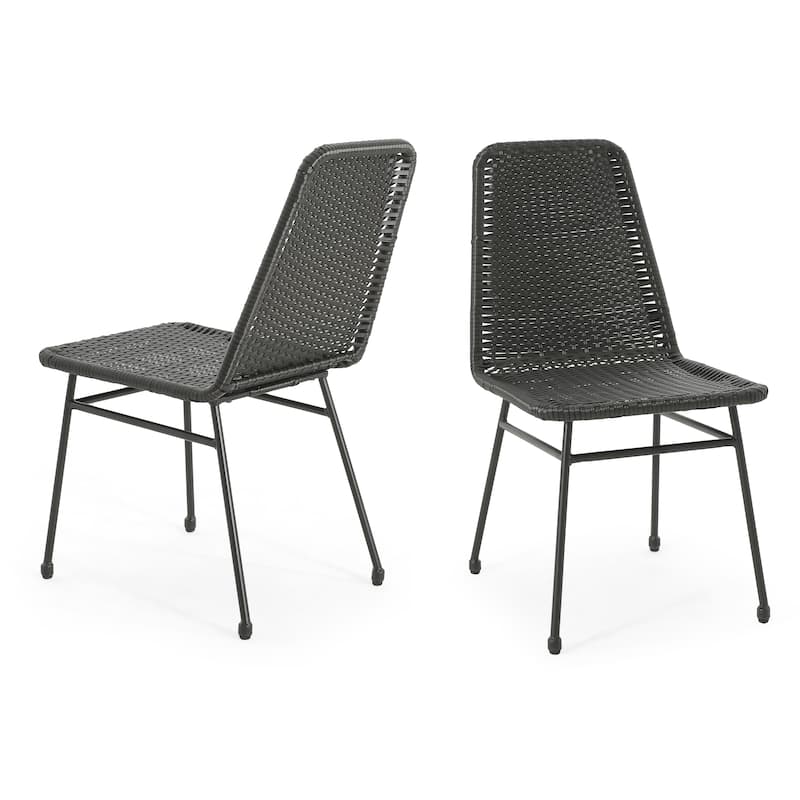 Roomfitters Sleek Outdoor Dining Chairs Set of 2, Black Wicker Patio Seating with Metal Frame, Dark Brown - Dark Brown