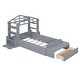preview thumbnail 3 of 11, Gray Twin Size Solid Wood House Bed with Bench and Shelves