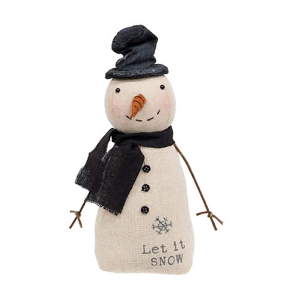 Primitive Stuffed Snowman with Top Hat and Let It Snow Text - 4" x 2.50" x 9"