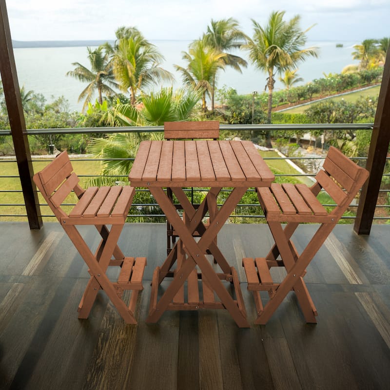 Key West Fully Assembled All-Weather Outdoor Folding Bar Set - 3-piece - Teak
