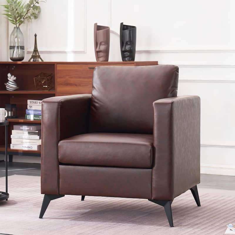 MCombo Modern Accent Chair, Club Armchair with Metal Legs, Faux Leather Single Sofa Chairs