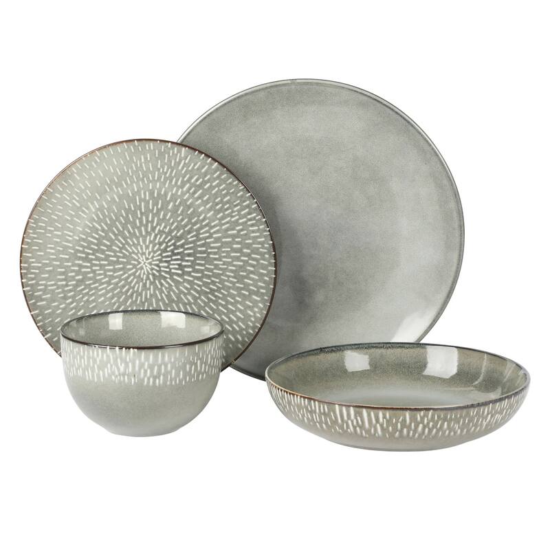 16 Piece Stoneware Dinnerware Set in Grey with Reactive Glaze