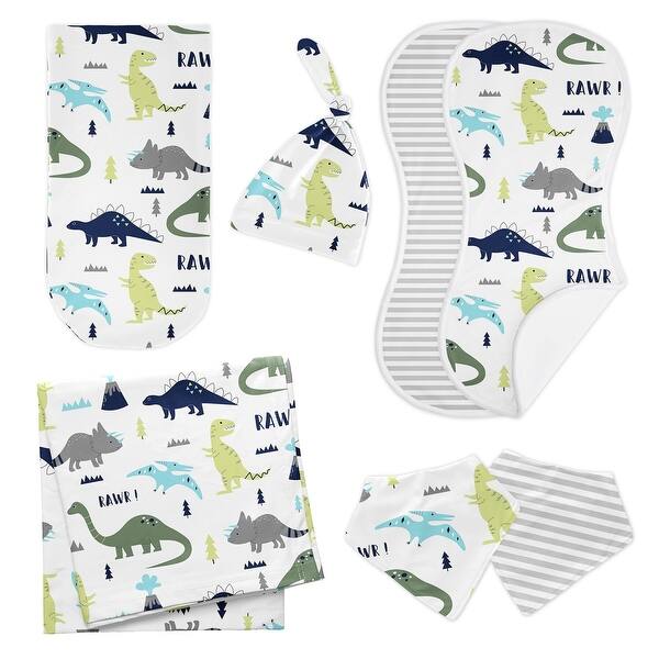 slide 2 of 6, Blue and Green Dinosaur Collection 7-piece Newborn Baby Layette Set - Grey Modern Boho Mod Dinosaurs