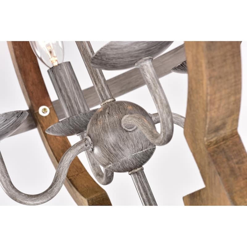 4-Light Wood Cage with Antique Sliver Belt Chandelier Ceiling Fixture - Wood and Antique Sliver