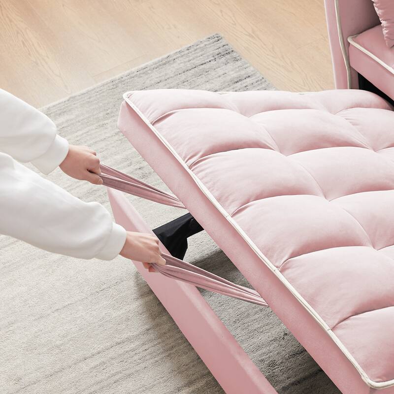 Modern Sofa Velvet Pull-out Bed, Adjustable Back and with USB port