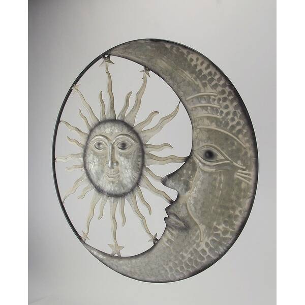 Shop 27 Inch Metal Sun Moon Face Distressed Off White Painted Rustic Wall Hanging Art Overstock 30828191