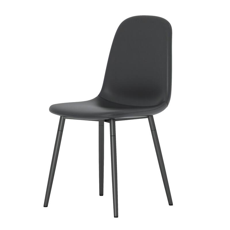 Roomfitters Mid-Century Modern Dining Chairs with Spoon Back and Black Metal Legs, Upholstered Set of 4, Black