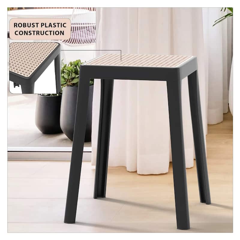 Tresse Modern Stackable Dining Stool with Wicker Seat for Dining Room, Garden, Patio, Indoor or Outdoor Set of 2