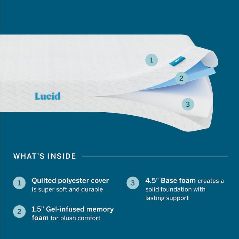 Lucid SureCool 6-Inch Gel Memory Foam Mattress, Medium-Firm Feel