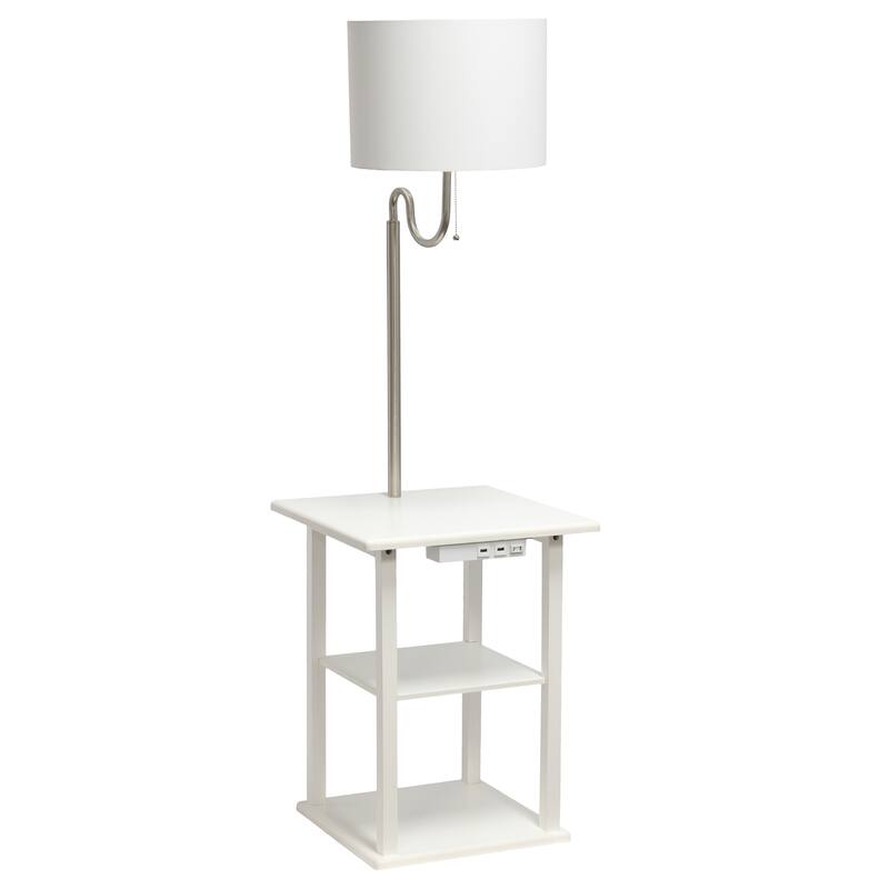 57" 2 Tier Lamp with 2 x USB Charging Ports & Power Outlet - White