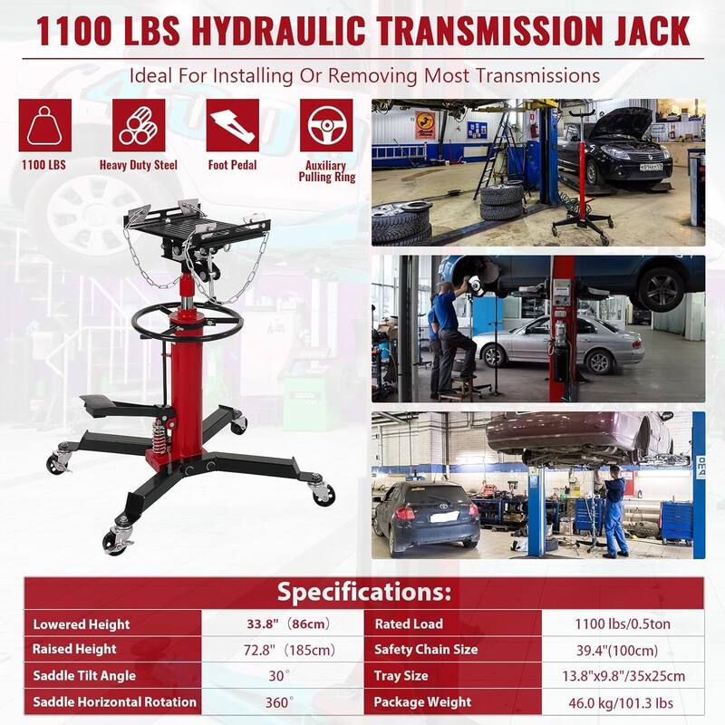 1100lbs Capacity Single-Column Plunger Hydraulic Transmission Jack