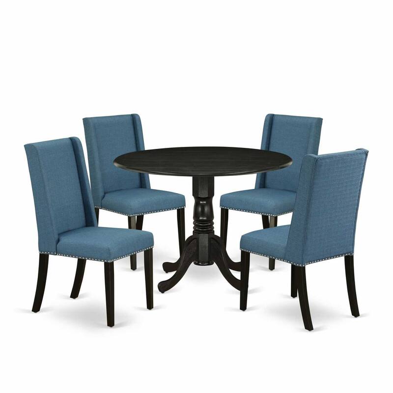 HomeStock 5-Piece Wirebrushed Black Finish Solid Wood Top Dining Table with 4-Parson Chair with Lattice Back