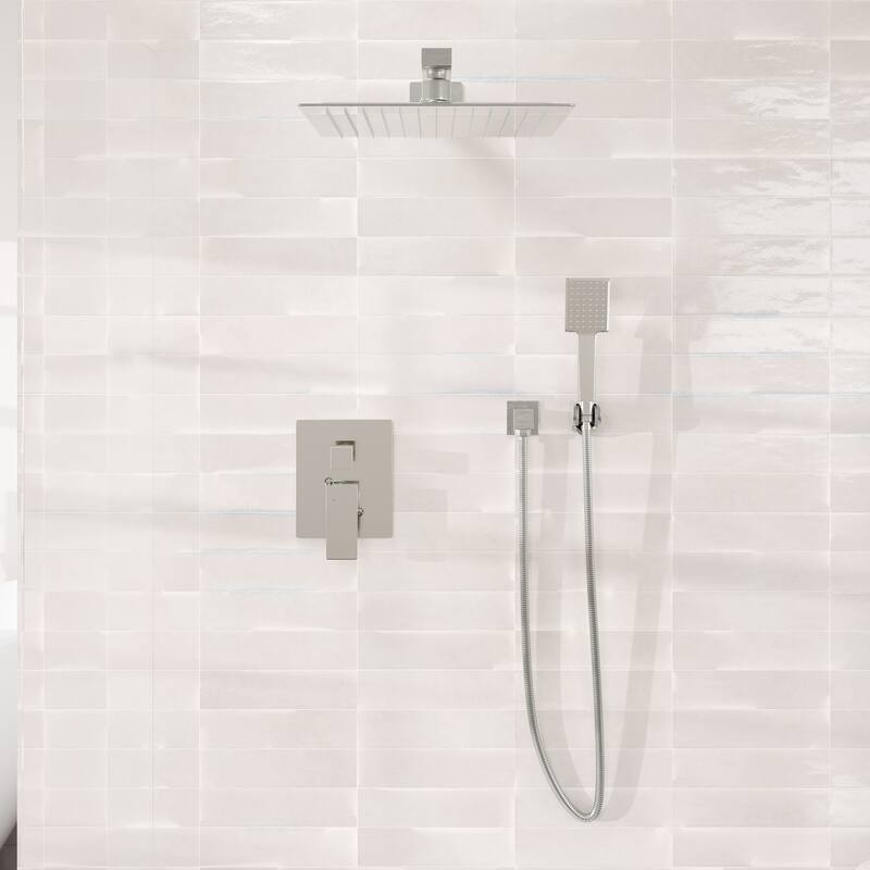 Eviva Edge Shower System with Slide Bar Hand-Shower and Thermostatic Valve - Brushed Nickel