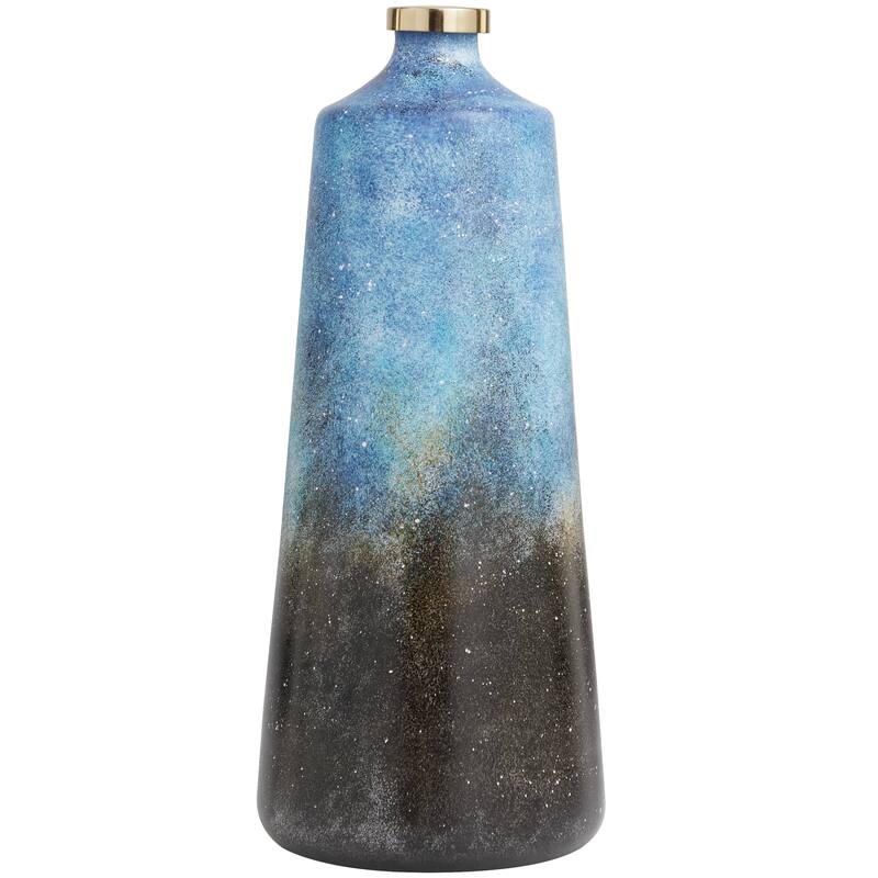 Blue Glass Galaxy Inspired Abstract Decorative Vase with Gold Top