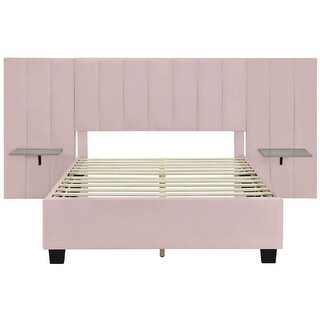 Platform Bed with Oversized Headboard and Storage Shelves