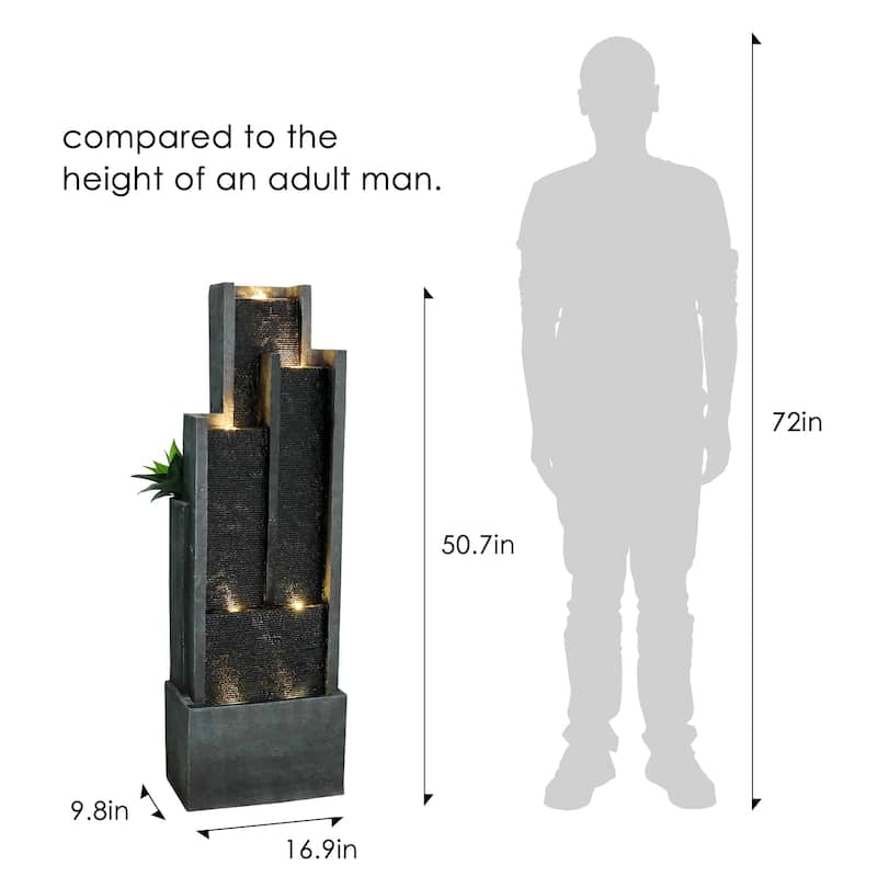 50.7in H Modern Cascading Indoor Outdoor Fountain w LEDs Fountain for Garden