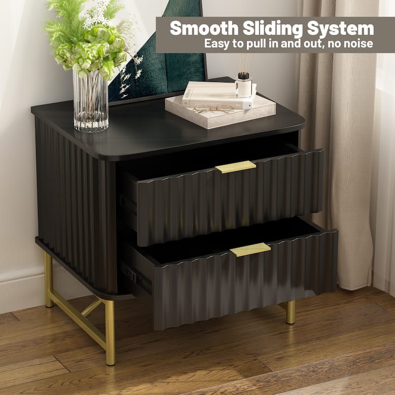 Clihome Modern MDF 2-Drawer Nightstand for Bedroom