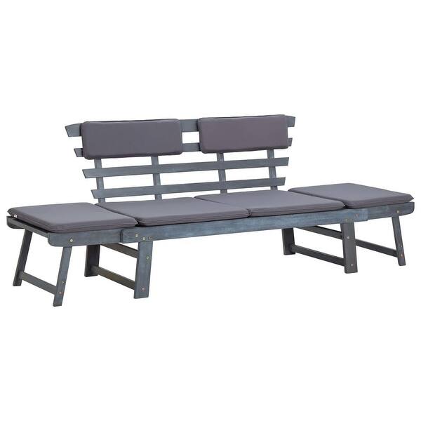 slide 2 of 8, vidaXL Patio Bench with Cushions 2-in-1 74.8" Gray Solid Acacia Wood