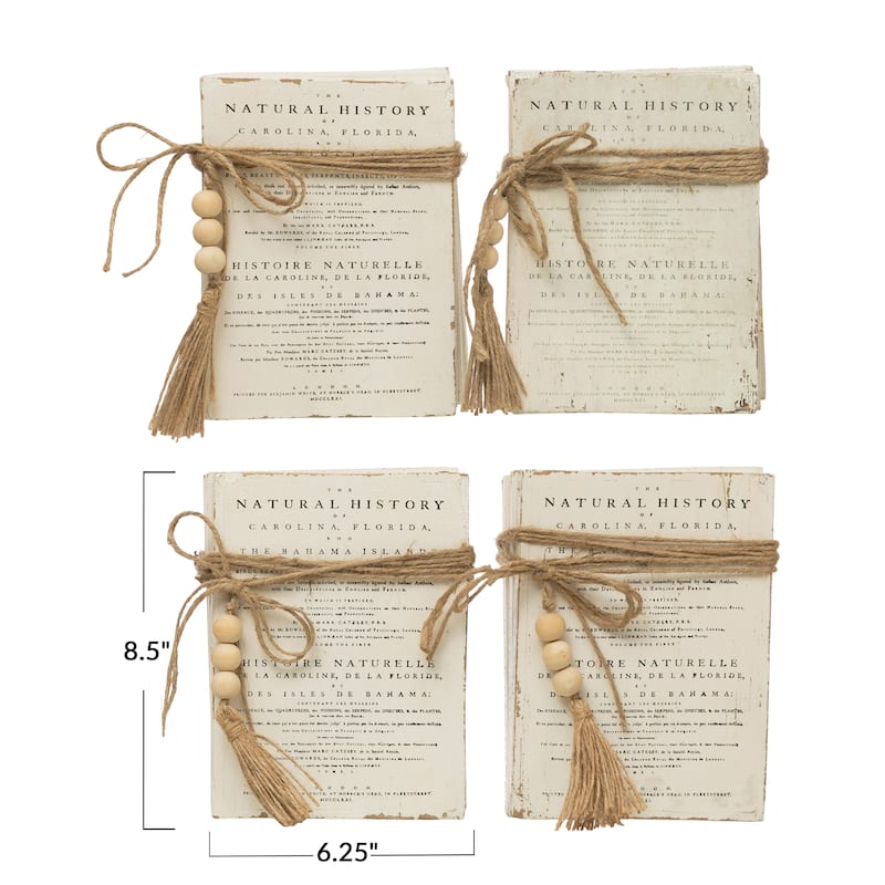 Wood Block Books with Saying and Jute Tie, Set of 4 Styles