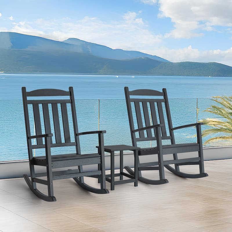 Outdoor Adirondack Rocking Chair, All-Weather Patio Rocking Chairs, HDPE Plastic Outdoor Rocking Chairs with Wide Back