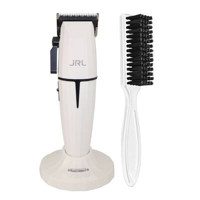 JRL GHOST Professional Cordless Hair Clipper - White (Dual Voltage) 2020C-B-W + BaByliss Pro Fade Brush - White BPFADEBW