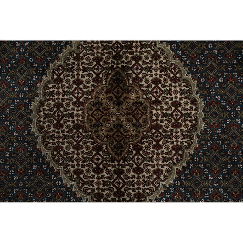 Hand Knotted Oriental 100% Wool Carpet Traditional Floral Navy Blue & Blues Tabriz Area Rug - 9' 4'' X 6' 0''