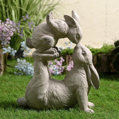 Mom and Baby Rabbits Outdoor Garden Statue - 14.5"