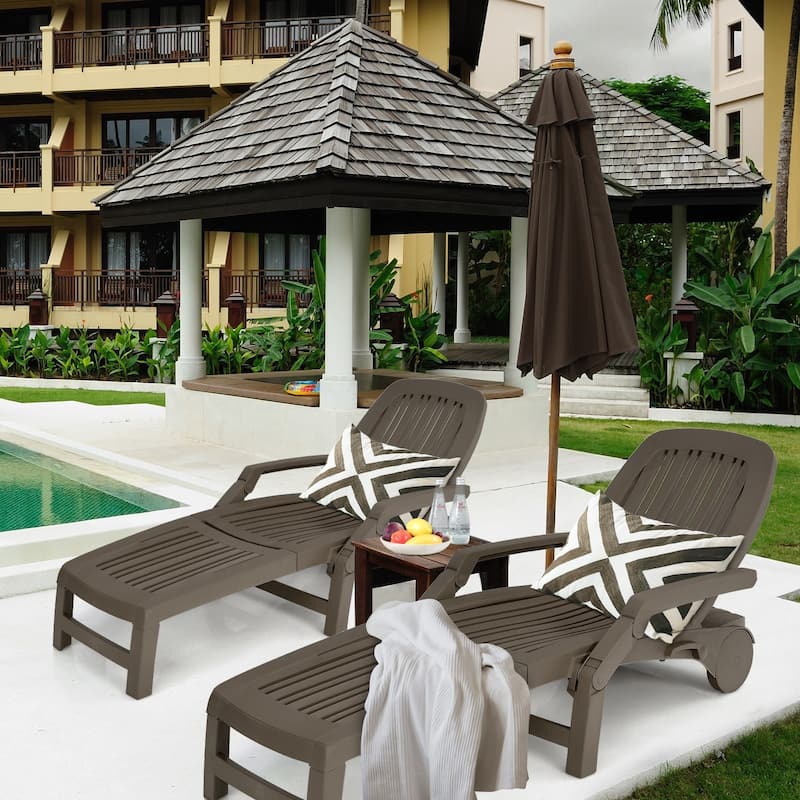 Adjustable Patio Sun Lounger with Weather Resistant Wheels - 65.5" x 29" x16.5"-37" (L x W x H)