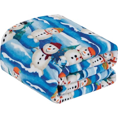 Velvet Touch Holiday Throw Fleece Blanket (50" x 60") - Snowman Friends - Snowman Themed Throw Blanket