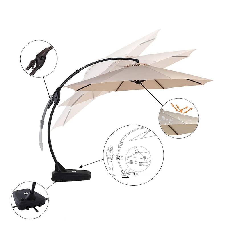 12 ft. Aluminum Round Curved Cantilever Patio Umbrella with Base